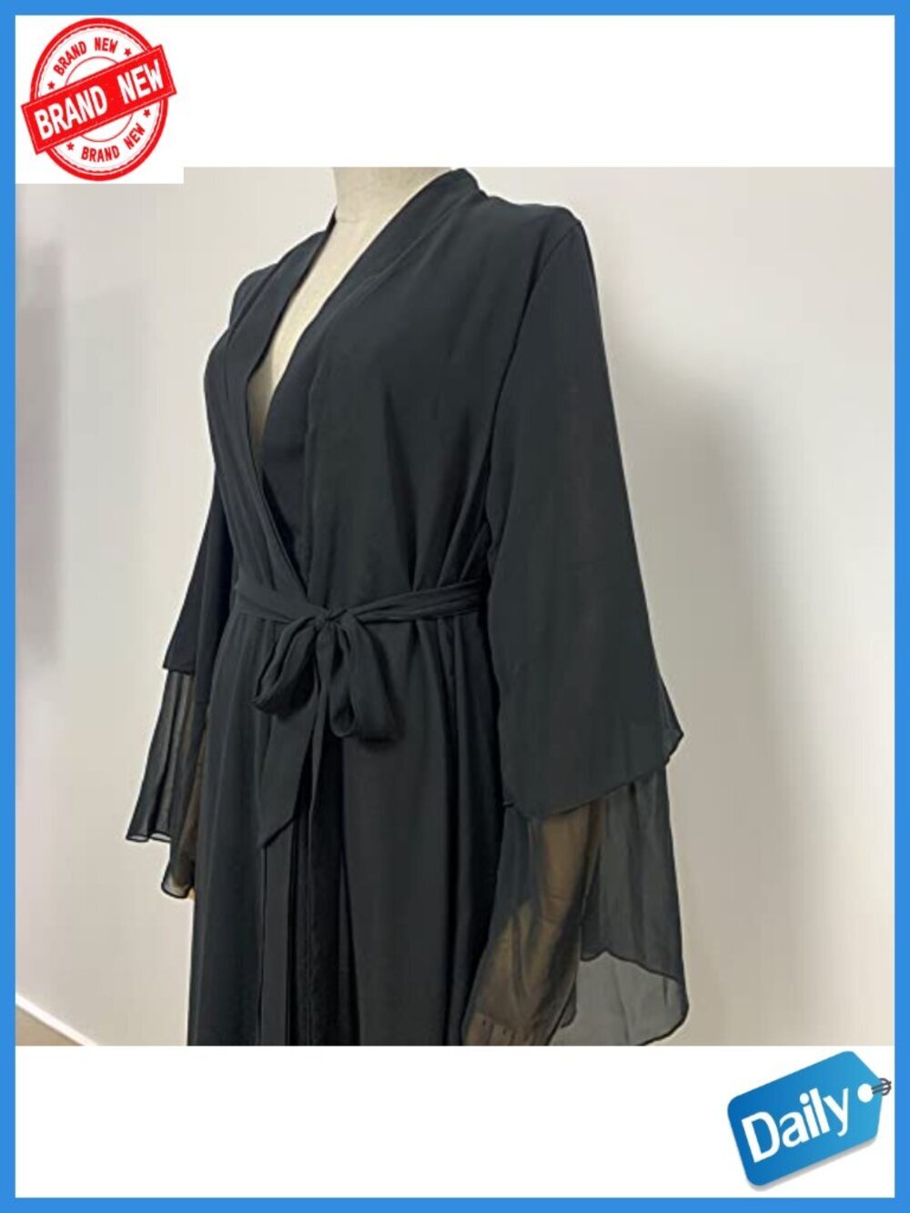 Solid Loose Fit Maxi Length Muslim Dress Kaftan Robe Open Front Cardigan - Picture 4 of 4